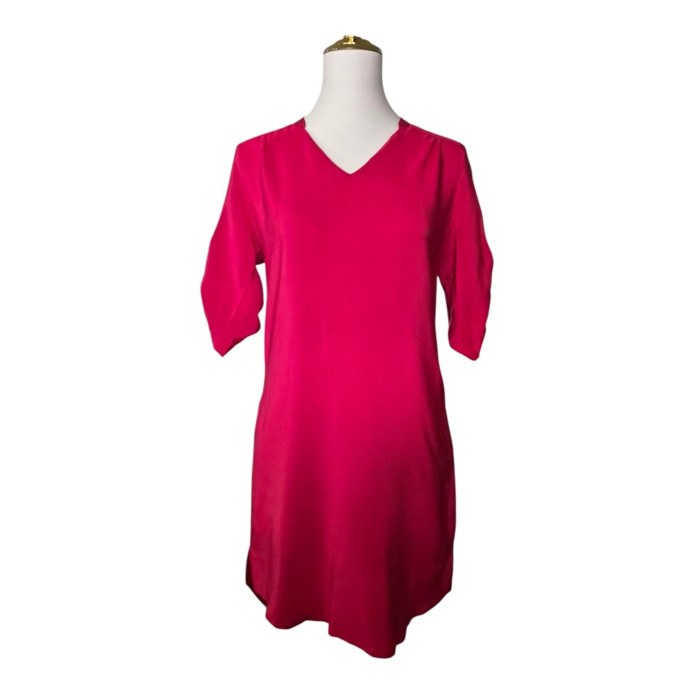 Amanda Uprichard 100% Silk V-Neck Shift Dress XS Red‎ Made in USA